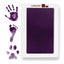 LARLEAF purple mess free ink pad and three purple ink impressions: a human handprint, a baby footprint, and a pet paw print. Designed for newborns and pets. Capture Paw print and nose print.