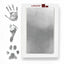 LARLEAF Silver mess free ink pad and three black ink impressions: a human handprint, a baby footprint, and a pet paw print. Designed for newborns and pets. Capture Paw print and nose print.