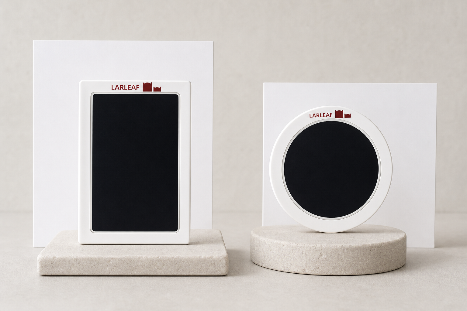 Larleaf rectangular and round black clean-touch ink pads displayed side by side