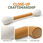 Close-up of the dense wool felt surface and rounded ends of the cat kicker toy