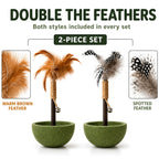 Brown and black-and-white feather styles included in the two-piece cat toy set