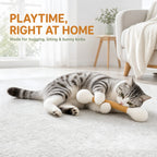 Cat playing with the oversized felt cotton swab catnip toy at home