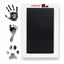 LARLEAF black mess free ink pad and three black ink impressions: a human handprint, a baby footprint, and a pet paw print.  Designed for newborns and pets. Capture Paw print and nose print.