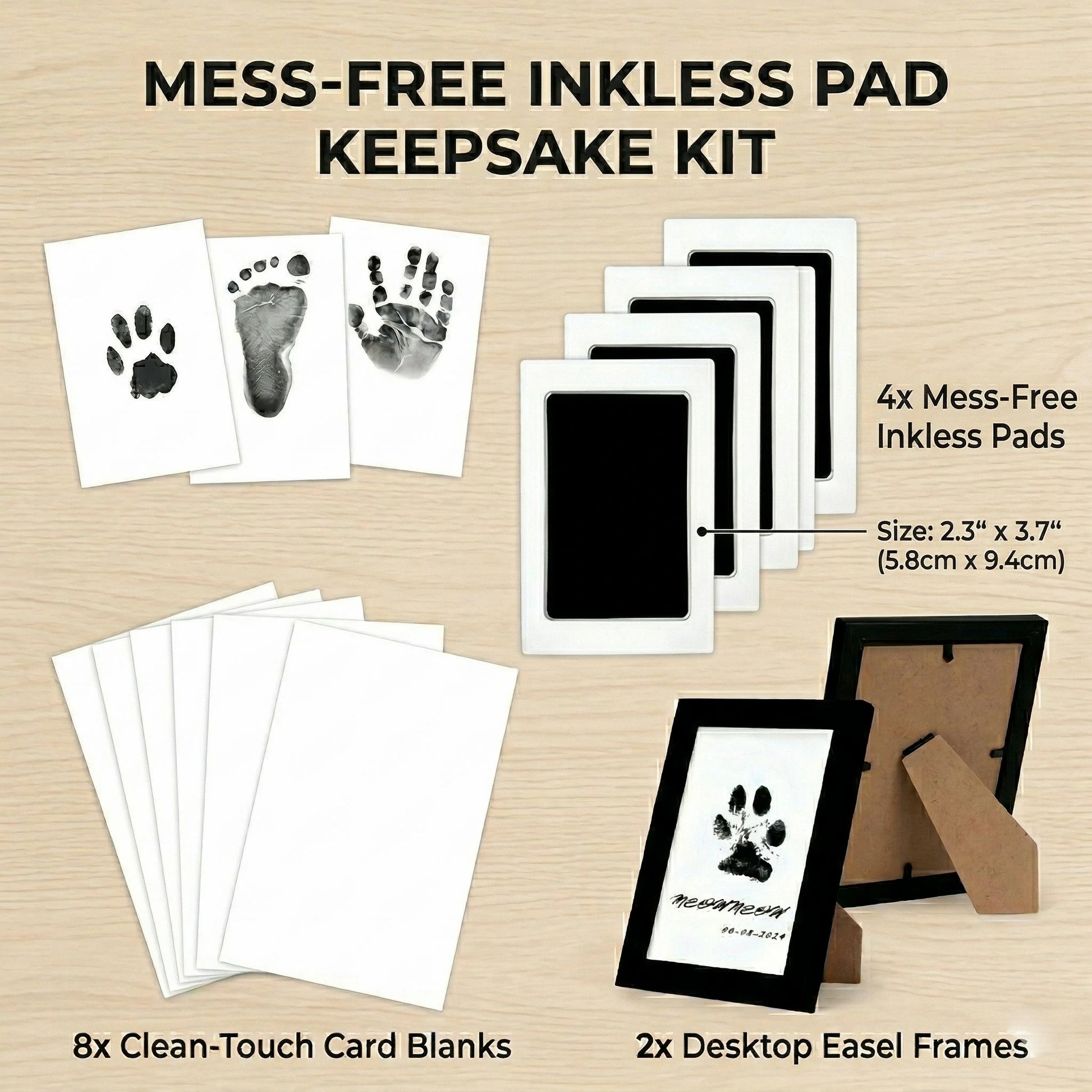 Larleaf clean-touch paw print kit with framed pet paw and nose print examples