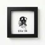 Direct front view of classic black wooden pet memorial shadow box frame featuring a detailed dog nose print (snout print). Shows custom text example 'Ellie '26' below. A bold, elegant sympathy gift choice for honoring a pet's memory with timeless style.