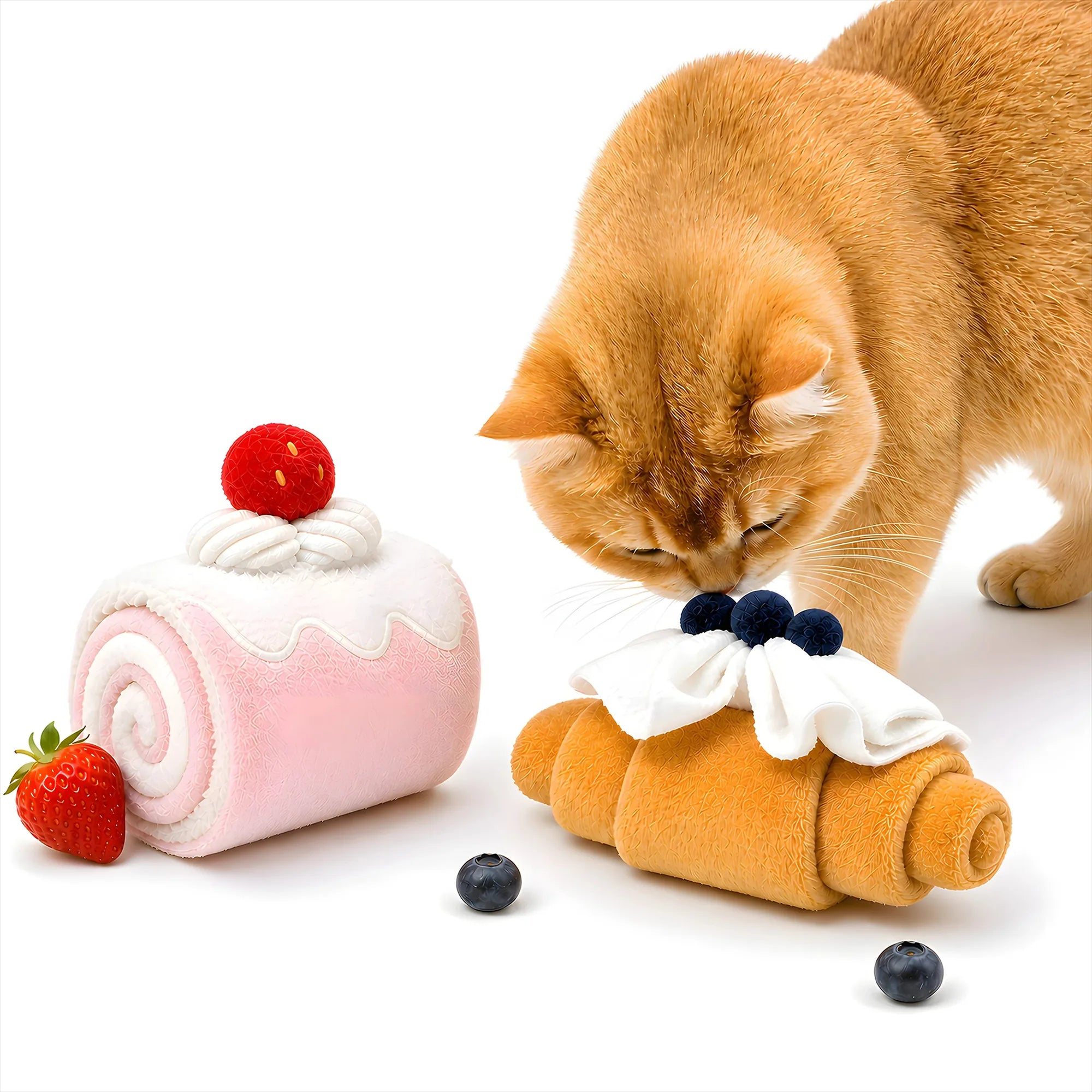 Larleaf croissant and Swiss roll treat-hiding pet toy two-piece set Main image