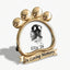 Custom dog nose print art displayed in a gold paw-shaped frame. Features an 'In Loving Memory' inscription on the base. This specialized memorial holder is designed to showcase a unique nose impression. A beautiful way to remember a passed pet.