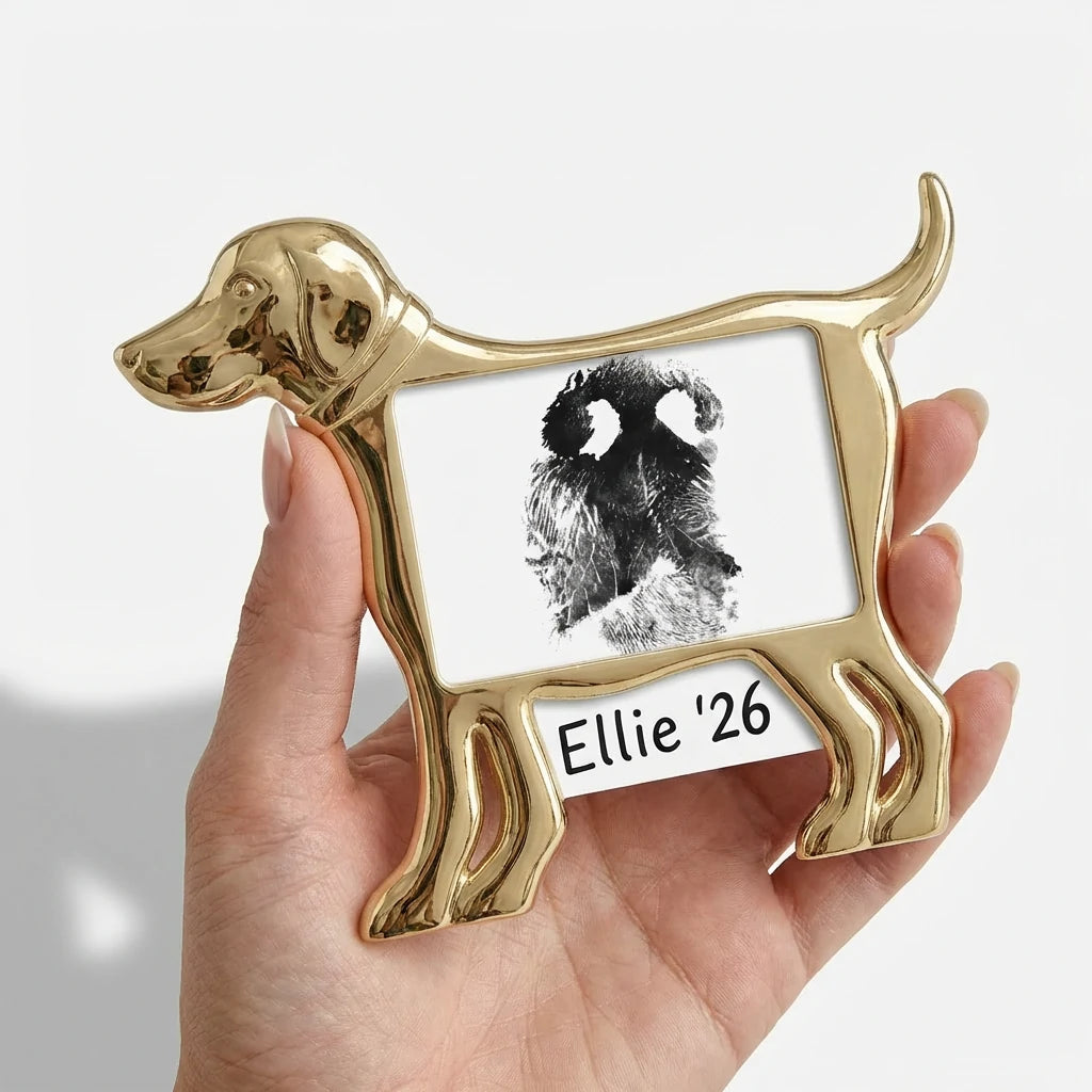 Golden Puppy Silhouette Photo Frame - Cute Dog-Shaped Keepsake Gift Secondary image