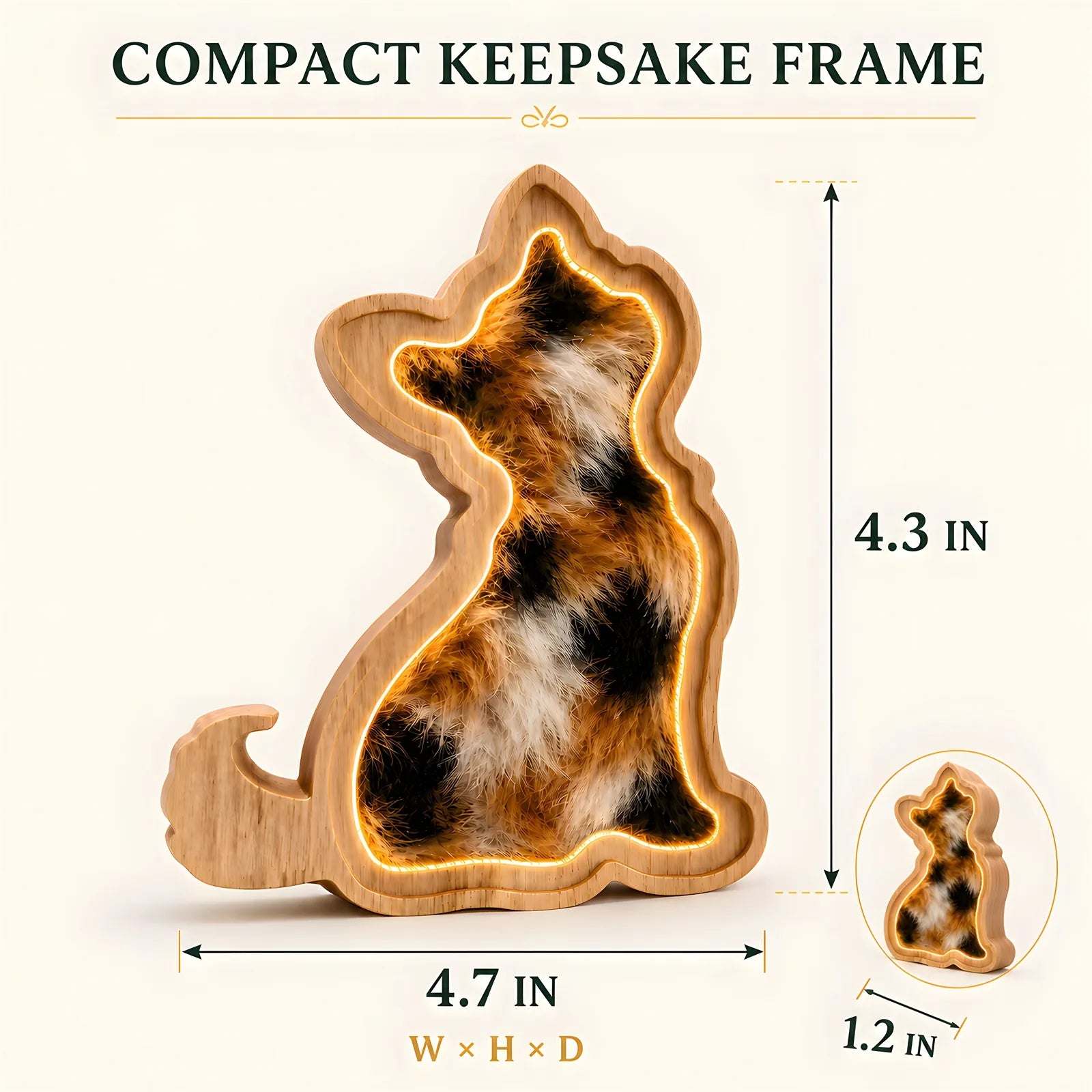 Cat Oak LED Pet Fur Keepsake Frame Secondary image