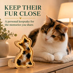 Cat-shaped oak LED pet fur keepsake frame in a home display