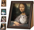 Larleaf artistic cat bed shaped like a framed painting. Featured Mona Lisa design with cat sitting inside. Collection includes Van Gogh Starry Night and Girl with a Pearl Earring styles.