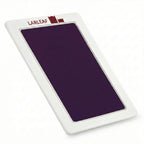 45-degree angled view of the LARLEAF inkless paw print pad. Features a sleek white frame with the red Larleaf logo and a mess-free purple ink surface for pet paw prints