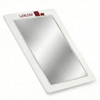 45-degree angled view of the LARLEAF inkless paw print pad. Features a sleek white frame with the red Larleaf logo and a mess-free Silver ink surface for pet paw prints