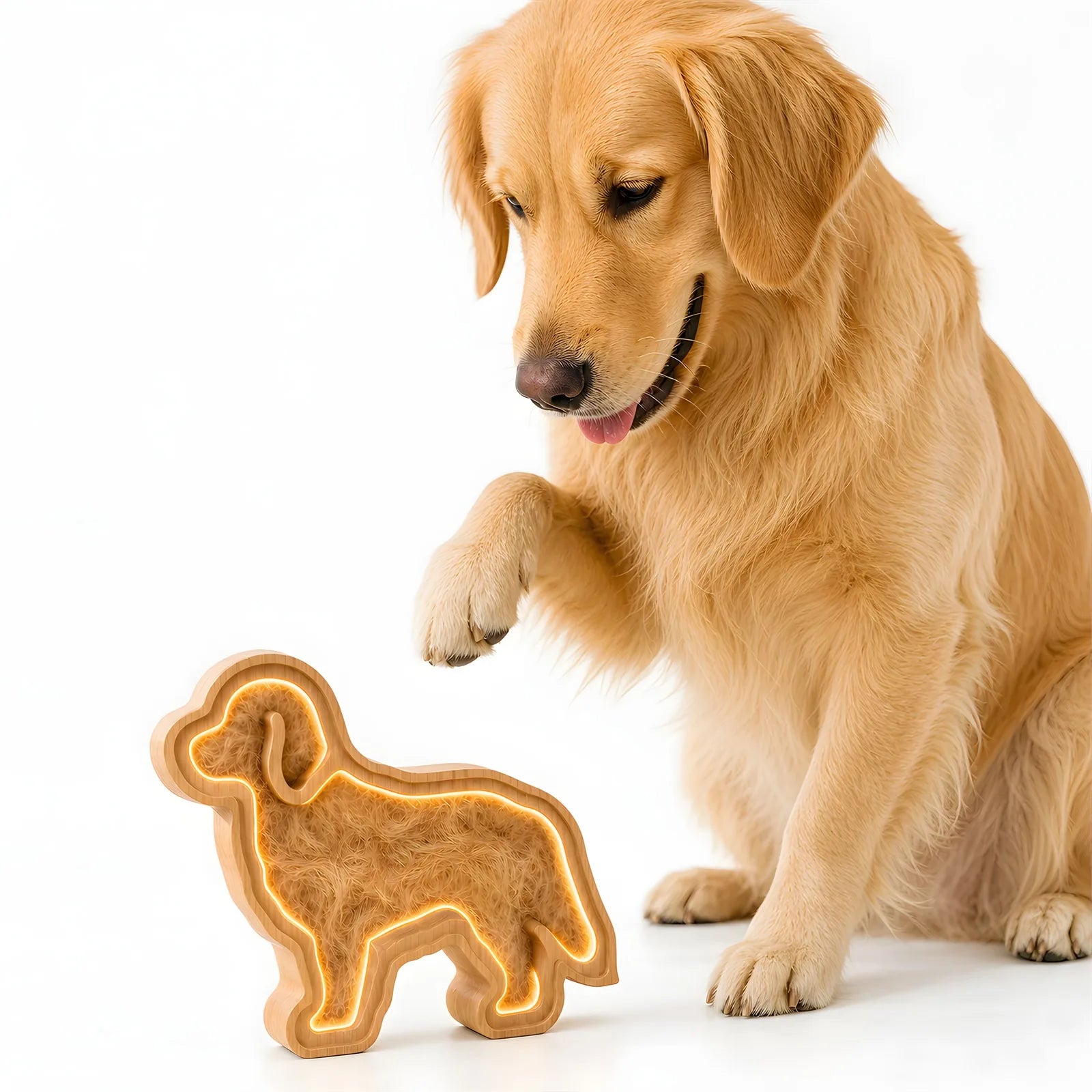 Large dog-shaped oak LED pet fur keepsake frame Main image
