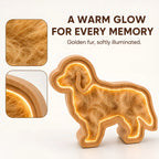Warm LED glow detail on the large dog oak pet fur keepsake frame