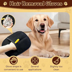 Larleaf hair removal glove shown collecting loose fur. Black mesh grooming mitt is convenient to use for dogs and cats. Features a glove shape for easy handling and versatile cleaning applications.