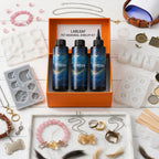 Larleaf UV resin pet memorial jewelry kit with resin bottles, molds, lamp, tools, findings, and keepsake materials