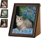 Larleaf cat scratcher house featuring Vincent van Gogh's Irises painting design. Artistic cardboard cat bed with blue flower print, part of the museum art collection series.